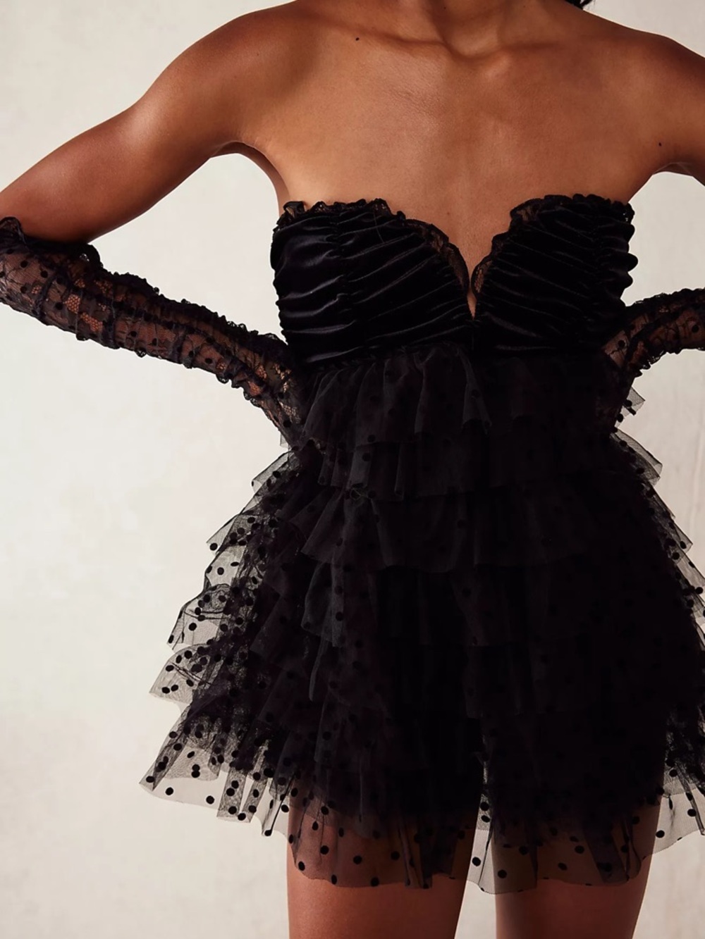 For Love & Lemons Black Strapless Ruffled Mini Dress